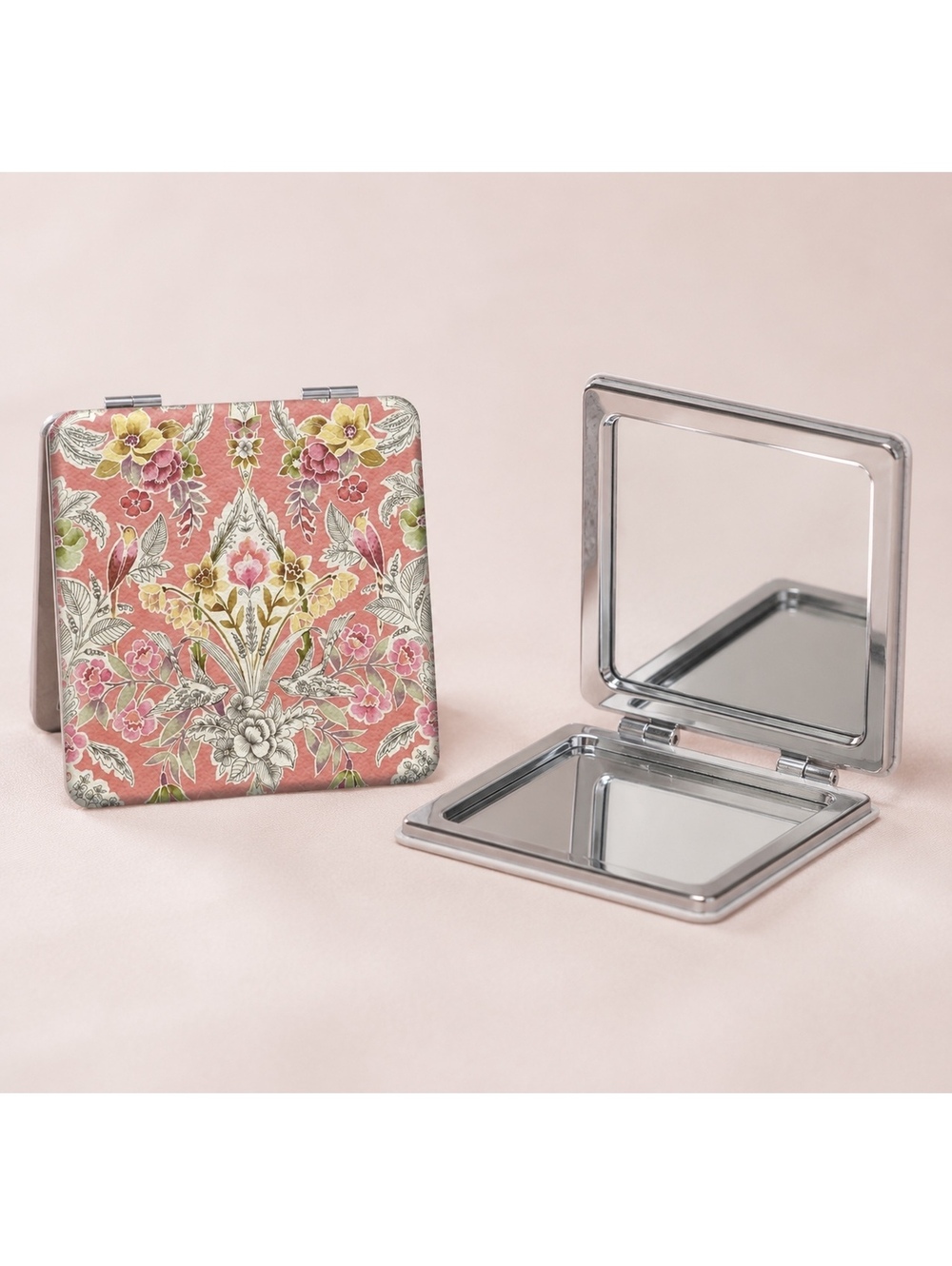 Sable & Red Boho Floral Double-Sided Travel Makeup Mirror